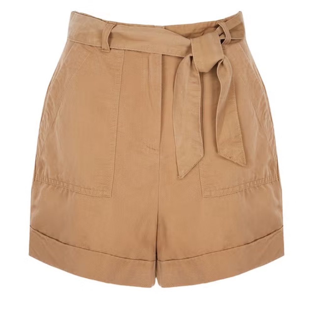 Marks & Spencer High Waisted Linen Blend Shorts Brown Size 10
